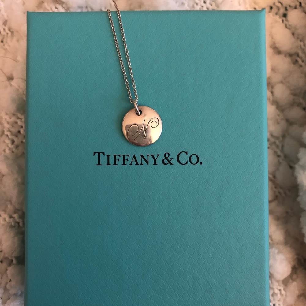 Tiffany Notes Alphabet disc charm necklace (N)